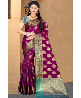 Wine woven Cotton saree with blouse 1