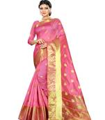 Pink woven Cotton saree with blouse