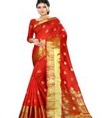 Red woven Cotton saree with blouse