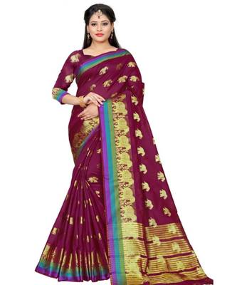Magenta woven cotton saree with blouse 1
