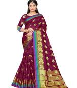 Magenta woven cotton saree with blouse