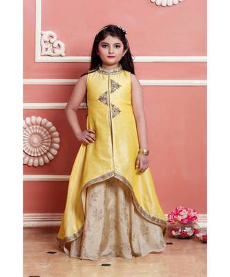 yellow embroidered polyester kids girl gowns 1
