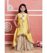 yellow embroidered polyester kids girl gowns