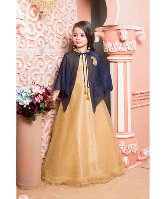 pink embroidered net kids girl gowns 1