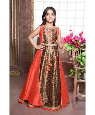 Orange embroidered polyester kids girl gowns 1