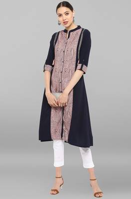 Janasya Blue printed crepe ethnic-kurtis 1