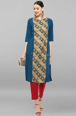 Janasya Turquoise printed crepe ethnic-kurtis 1