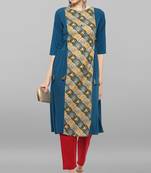 Janasya Turquoise printed crepe ethnic-kurtis