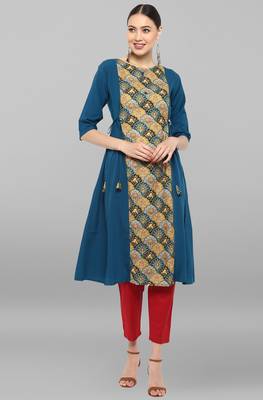 Janasya Turquoise printed crepe ethnic-kurtis 2