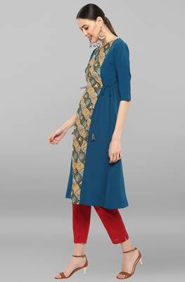 Janasya Turquoise printed crepe ethnic-kurtis 3