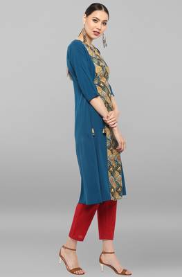 Janasya Turquoise printed crepe ethnic-kurtis 4
