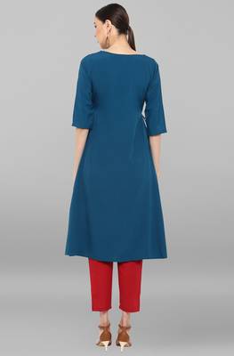 Janasya Turquoise printed crepe ethnic-kurtis 5