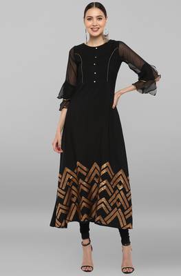 Janasya Black printed crepe ethnic-kurtis 1