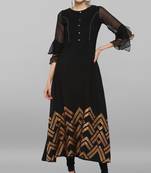 Janasya Black printed crepe ethnic-kurtis
