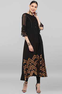 Janasya Black printed crepe ethnic-kurtis 2