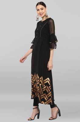 Janasya Black printed crepe ethnic-kurtis 3