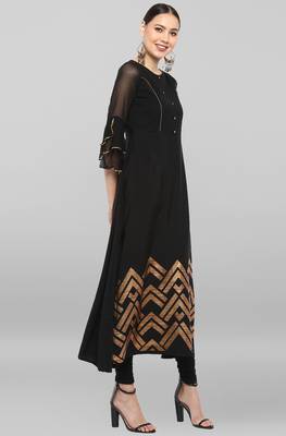 Janasya Black printed crepe ethnic-kurtis 4