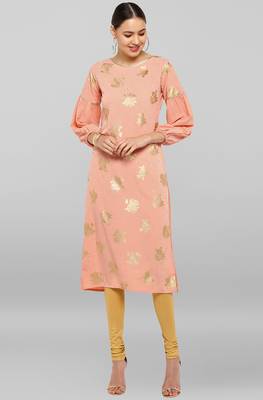 Janasya Peach printed crepe ethnic-kurtis 1