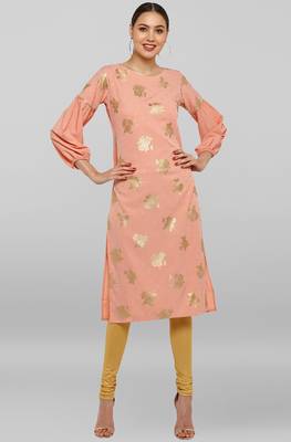 Janasya Peach printed crepe ethnic-kurtis 2