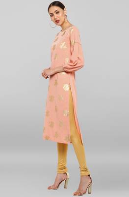 Janasya Peach printed crepe ethnic-kurtis 3