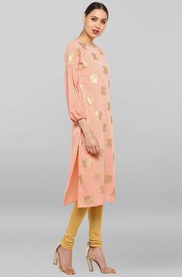 Janasya Peach printed crepe ethnic-kurtis 4