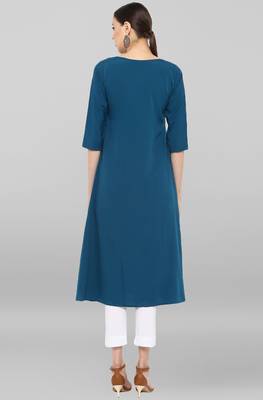 Janasya Turquoise plain crepe ethnic kurtis 5