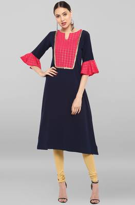 Janasya Blue plain crepe ethnic-kurtis 1