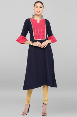 Janasya Blue plain crepe ethnic-kurtis 2