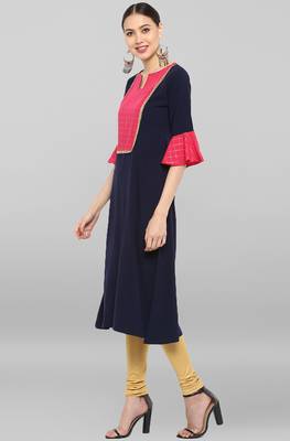 Janasya Blue plain crepe ethnic-kurtis 3