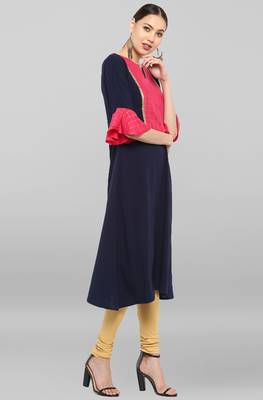 Janasya Blue plain crepe ethnic-kurtis 4