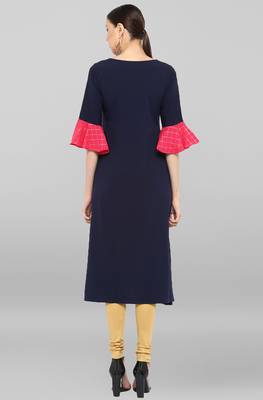 Janasya Blue plain crepe ethnic-kurtis 5