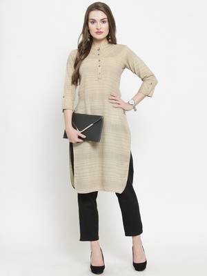 Indibelle Beige woven cotton kurtas-and-kurtis 1