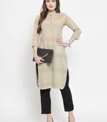 Indibelle Beige woven cotton kurtas-and-kurtis