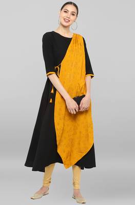 Janasya Black plain crepe ethnic-kurtis 1