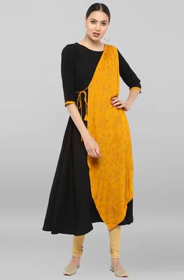 Janasya Black plain crepe ethnic-kurtis 2