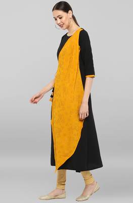 Janasya Black plain crepe ethnic-kurtis 3