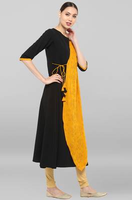Janasya Black plain crepe ethnic-kurtis 4