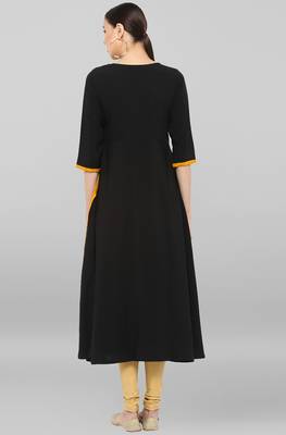 Janasya Black plain crepe ethnic-kurtis 5