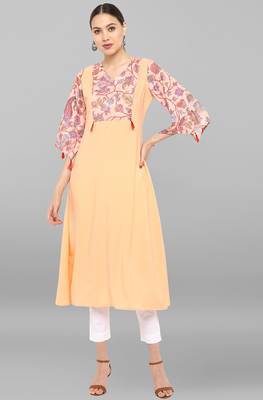 Janasya Peach printed crepe ethnic-kurtis 1
