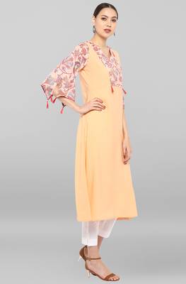 Janasya Peach printed crepe ethnic-kurtis 4