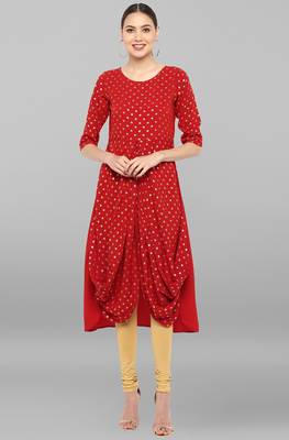 Janasya Maroon printed crepe ethnic-kurtis 1