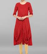 Janasya Maroon printed crepe ethnic-kurtis