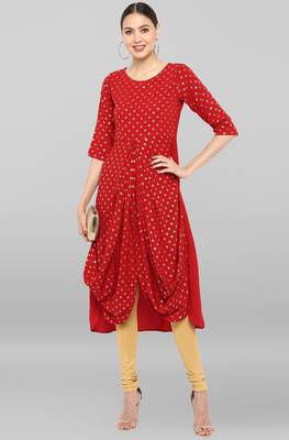 Janasya Maroon printed crepe ethnic-kurtis 2