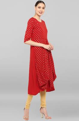 Janasya Maroon printed crepe ethnic-kurtis 4