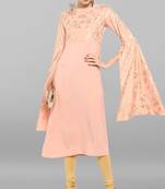 Janasya Peach printed crepe ethnic-kurtis