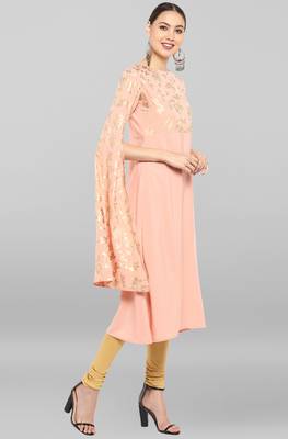 Janasya Peach printed crepe ethnic-kurtis 4
