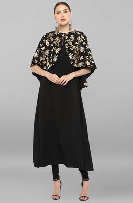 Janasya Black printed crepe ethnic-kurtis 1