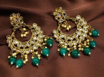 Designer Green Antique Gold Plated AD Zircon Bead Drop Earrings 1