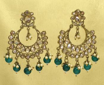 Designer Green Antique Gold Plated AD Zircon Bead Drop Earrings 2