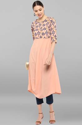 Janasya Peach printed crepe ethnic-kurtis 1